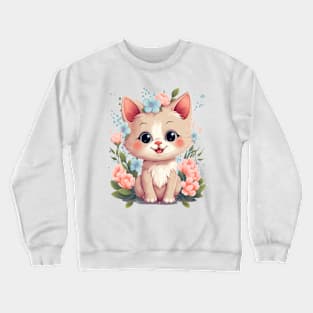 Flowery Cat Cute Gifts For Cats & Flower Lover Crewneck Sweatshirt